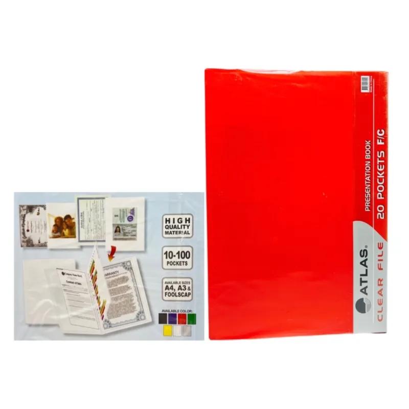 Atlas 20 Pockets Clear File Foolscape Size Red Colour - 11030