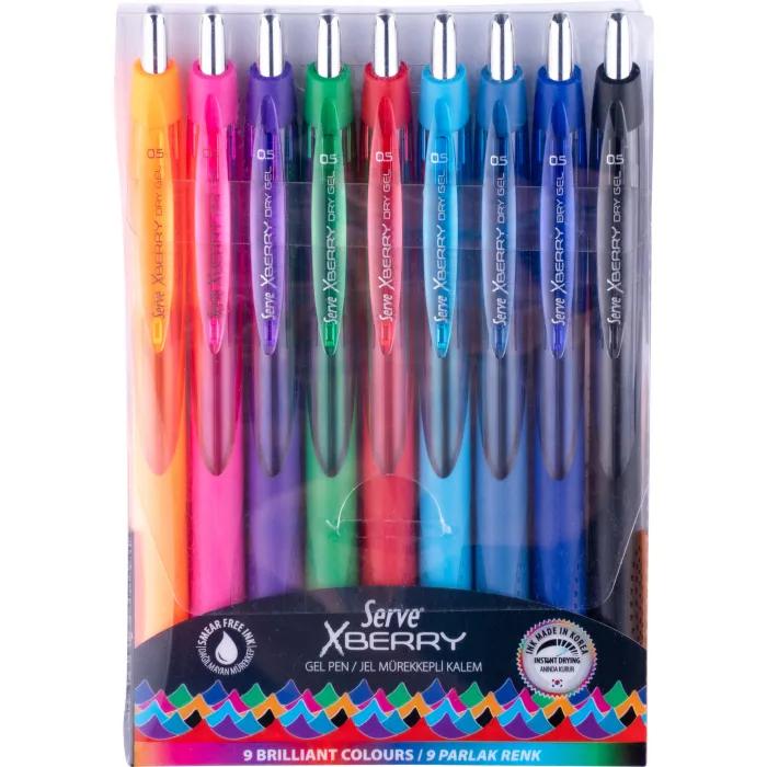 Serve Ball Pen Gel Set x 9 Click Xberry 0.5