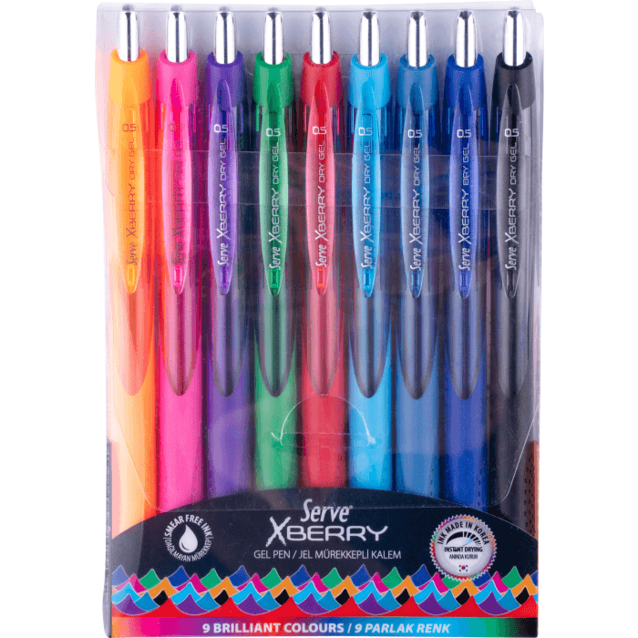 Serve Ball Pen Gel Set x 9 Click Xberry 0.5