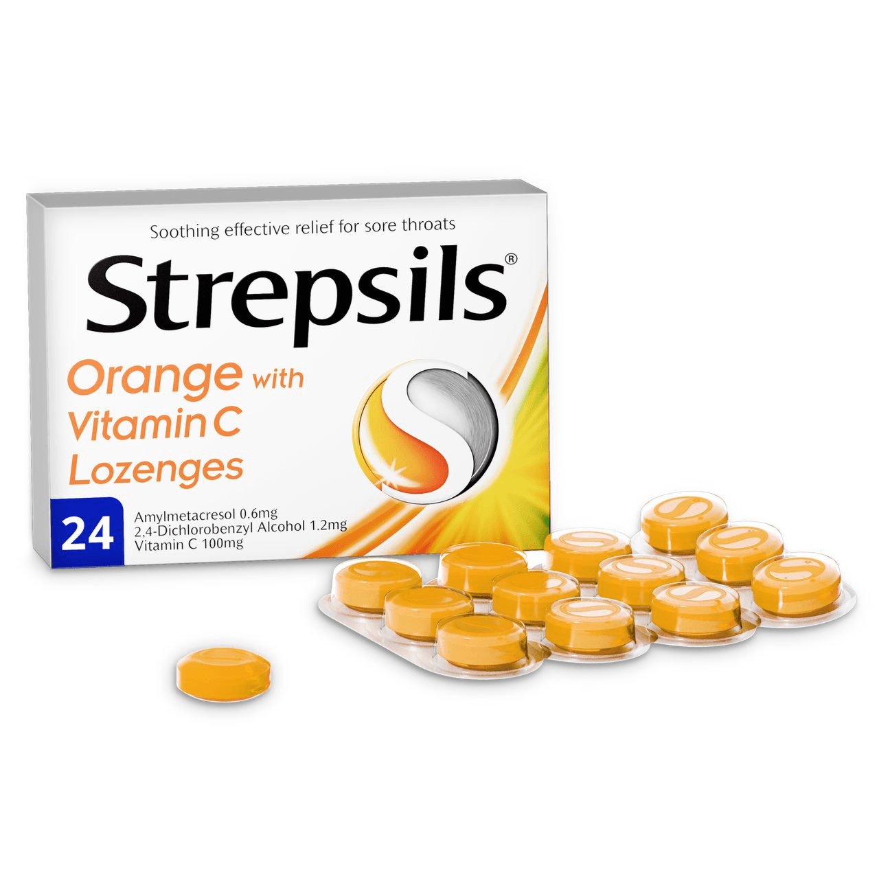 Strepsils Orange With Vitamin C 100mg, 24 Lozenges