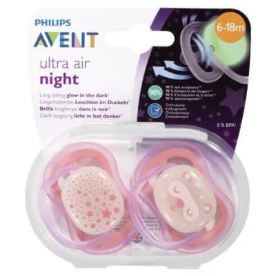 Avent Ultra Air night Girl Pacifier 6-18months  glow in dark 2pcs  Code:SCF376/22