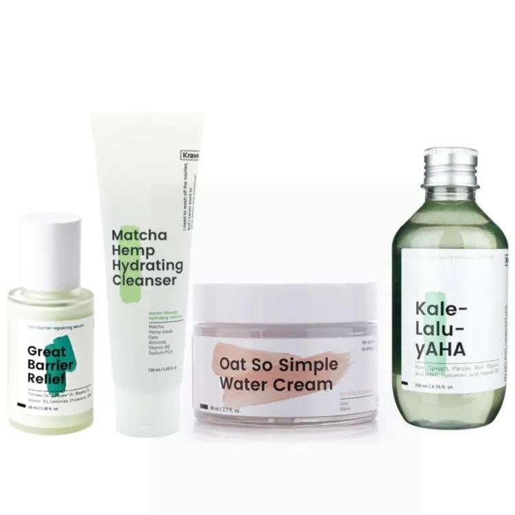 Krave 4 Pieces Bundle Set Matcha Hemp Hydrating Cleanser + Oat So Simple Water Cream + Great Barrier Relief + Kale-Lalu-Yaha