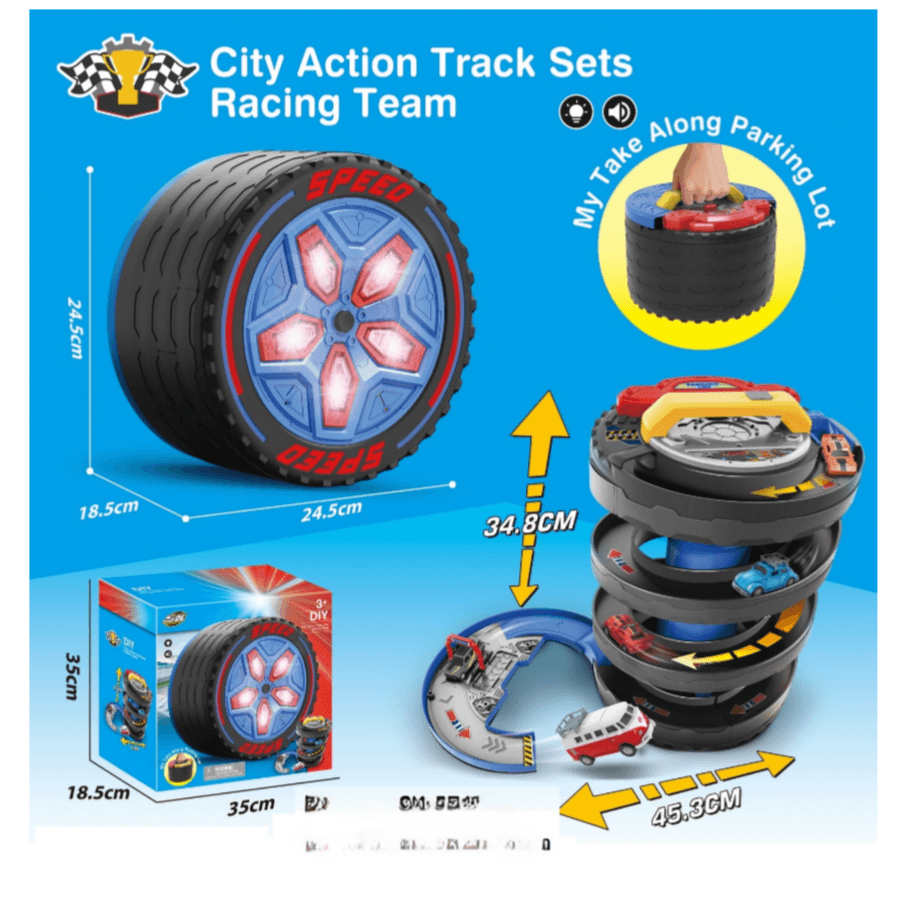 DIY City Action Racing Car Track Set 2 in 1 Musical Lighting Toy Parking Lot Car Set With Free Wheel Cars (RTWD04)