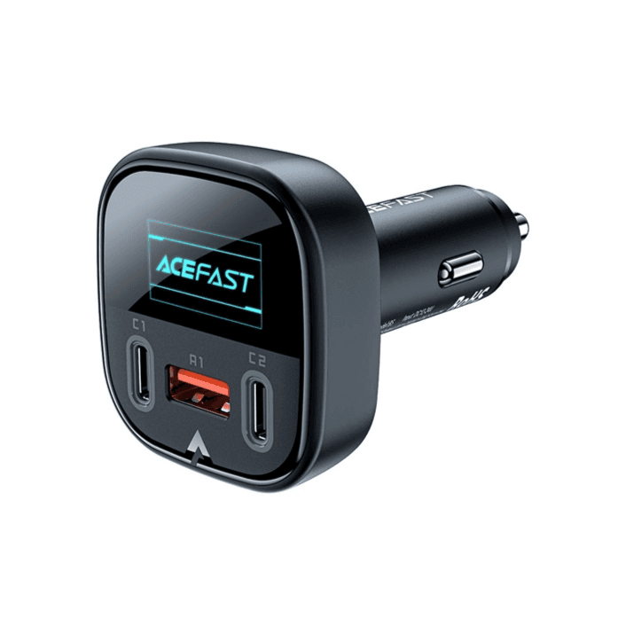 Acefast 101w Fast Car Charger With Oled Hd Display Of Voltage,3 Ports,fast Charging For Macbook Pro And Usb C Laptop, Tablets, Cell Phone