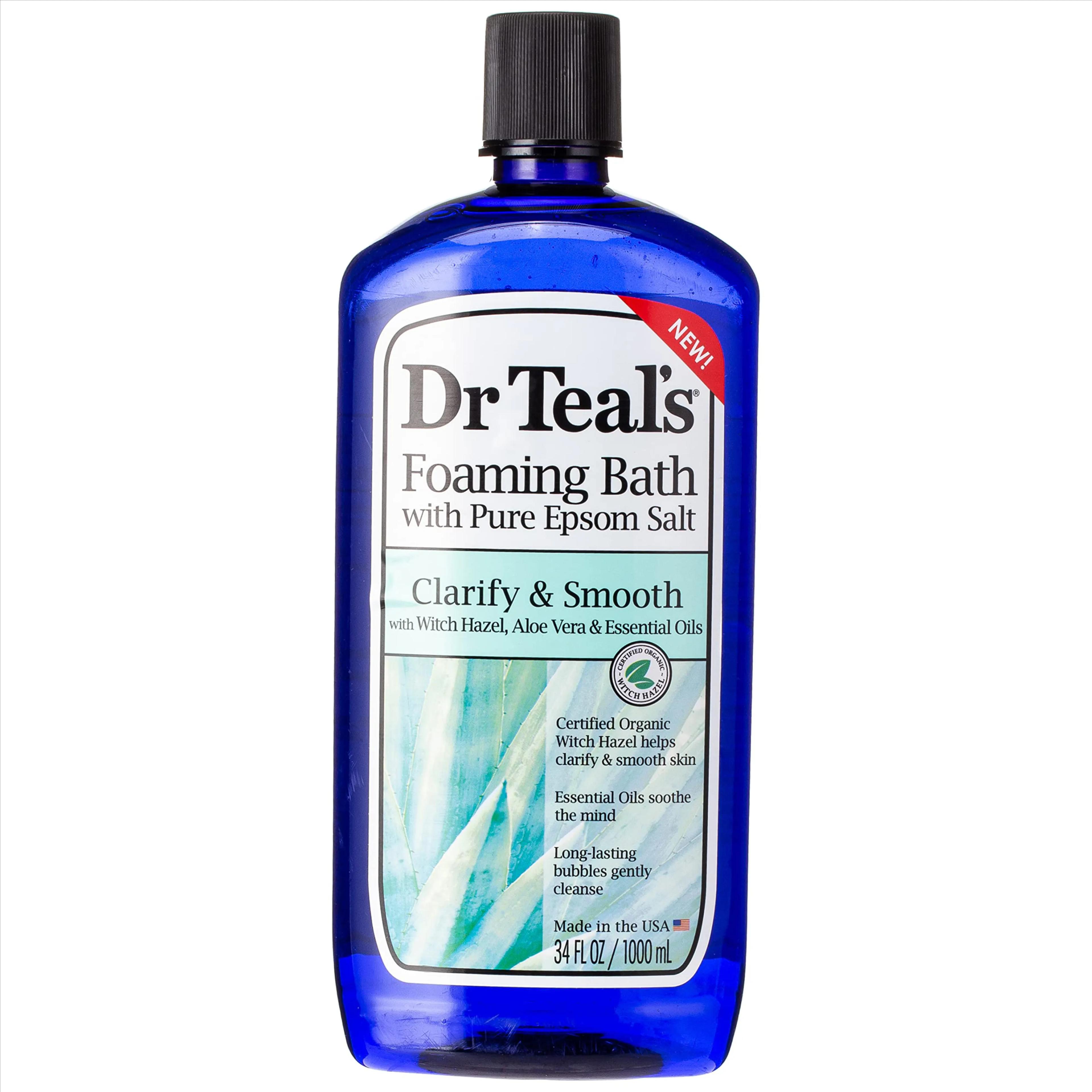 Dr Teal's Foaming Bath with Pure Epsom Salt Clarify & Smooth with Witch Hazel & Aloe Vera 1000 ml