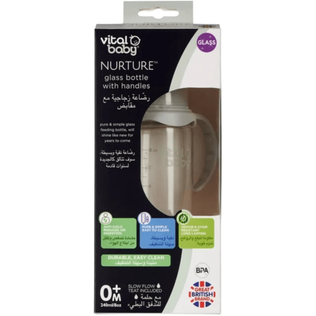 Vital Baby Nurture Glass Bottle With Handles 8 oz (240 ml) 1 pc