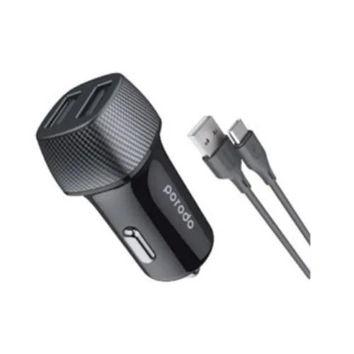 Porodo Dual Port Car Charger 3.4A With Type-C Cable