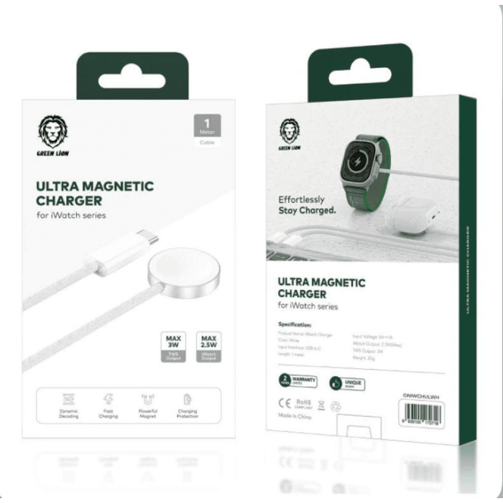 Green Ultra Magnetic Charging Cable (Type-C Interface) 3W for iWatch Series - White | GNIWCHULWH