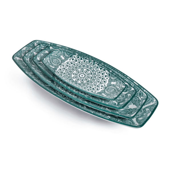 Che Brucia 8" Boat Shape Plate Green Arabesque/d03-072