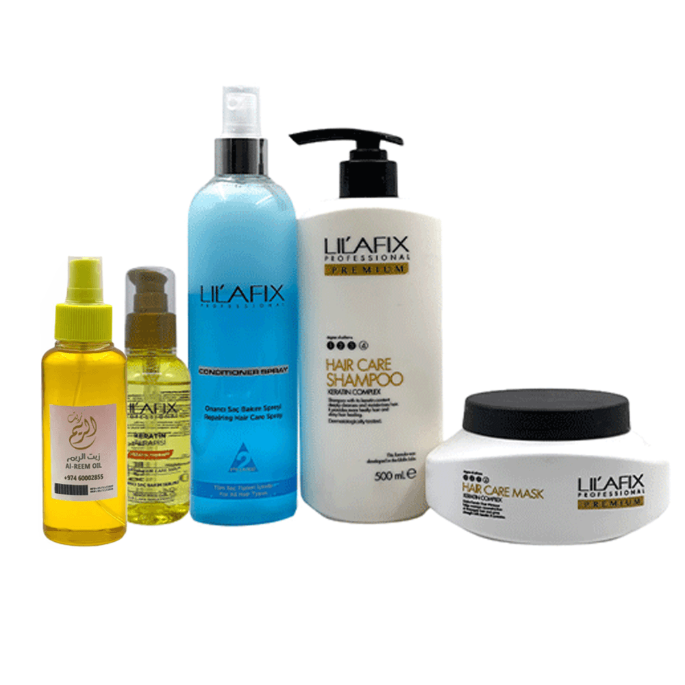 Lilafix Blue Pack Of 5 (Shampoo + Aqua Blue Spray Conditioner + Mask + Keratin Serum + Al Reem Oil)