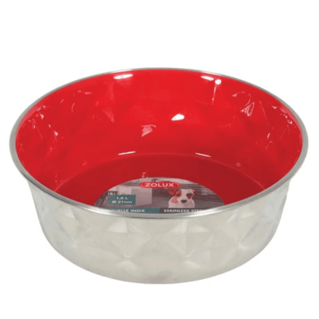 Cat And Dog Diamonds Stainless Non- Slip Dog Bowls - Red 550ml