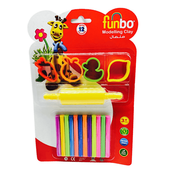 Funbo Modelling Clay Set, 8 Pieces Different Colors Clay, 6 Mix Shape Molds,1 Piece Roller 100g - 9750