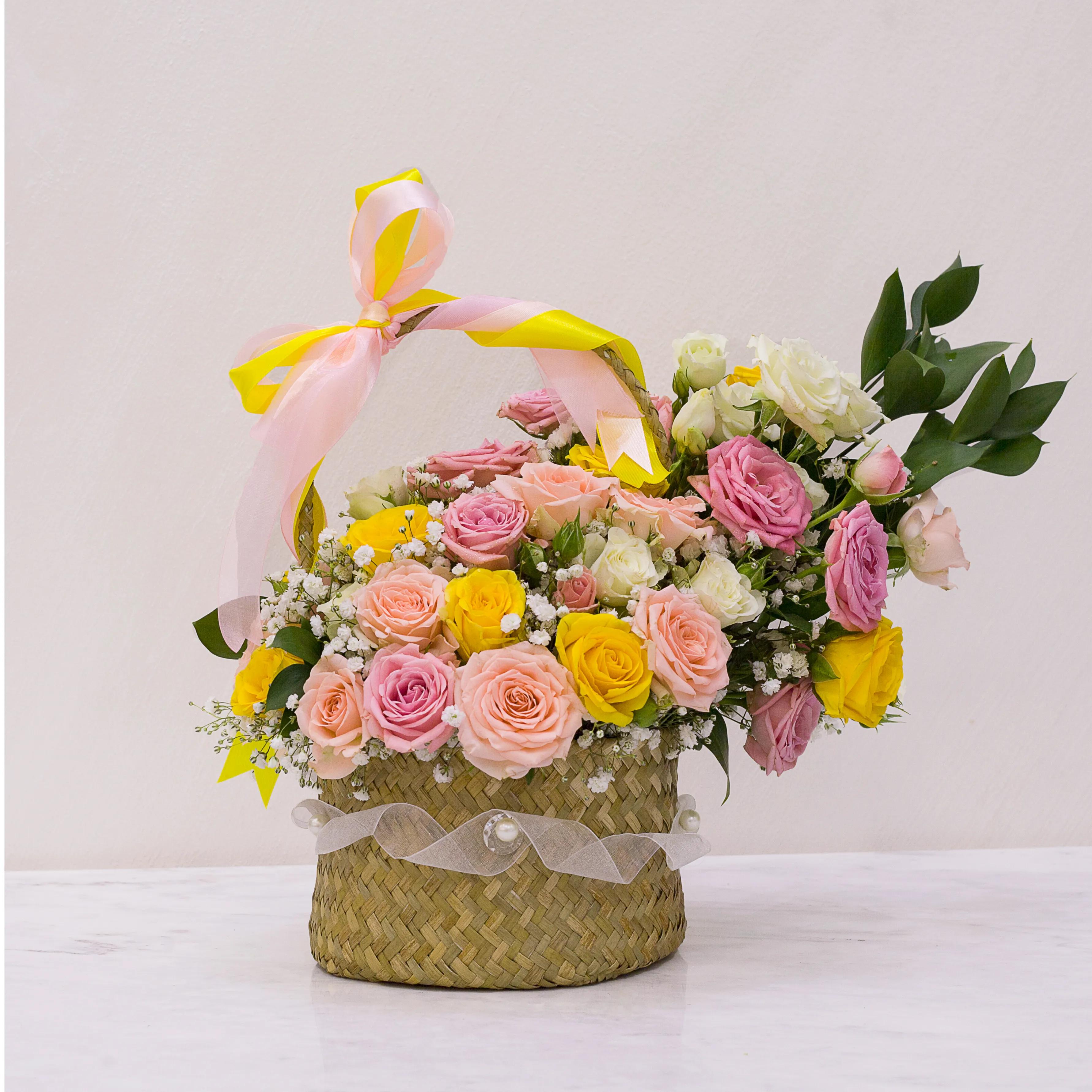 Round Basket Of Flowers For Her