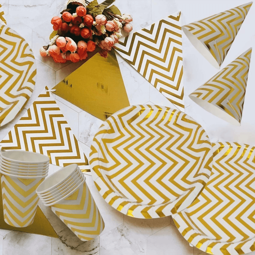 White Golden Zigzag Party Set