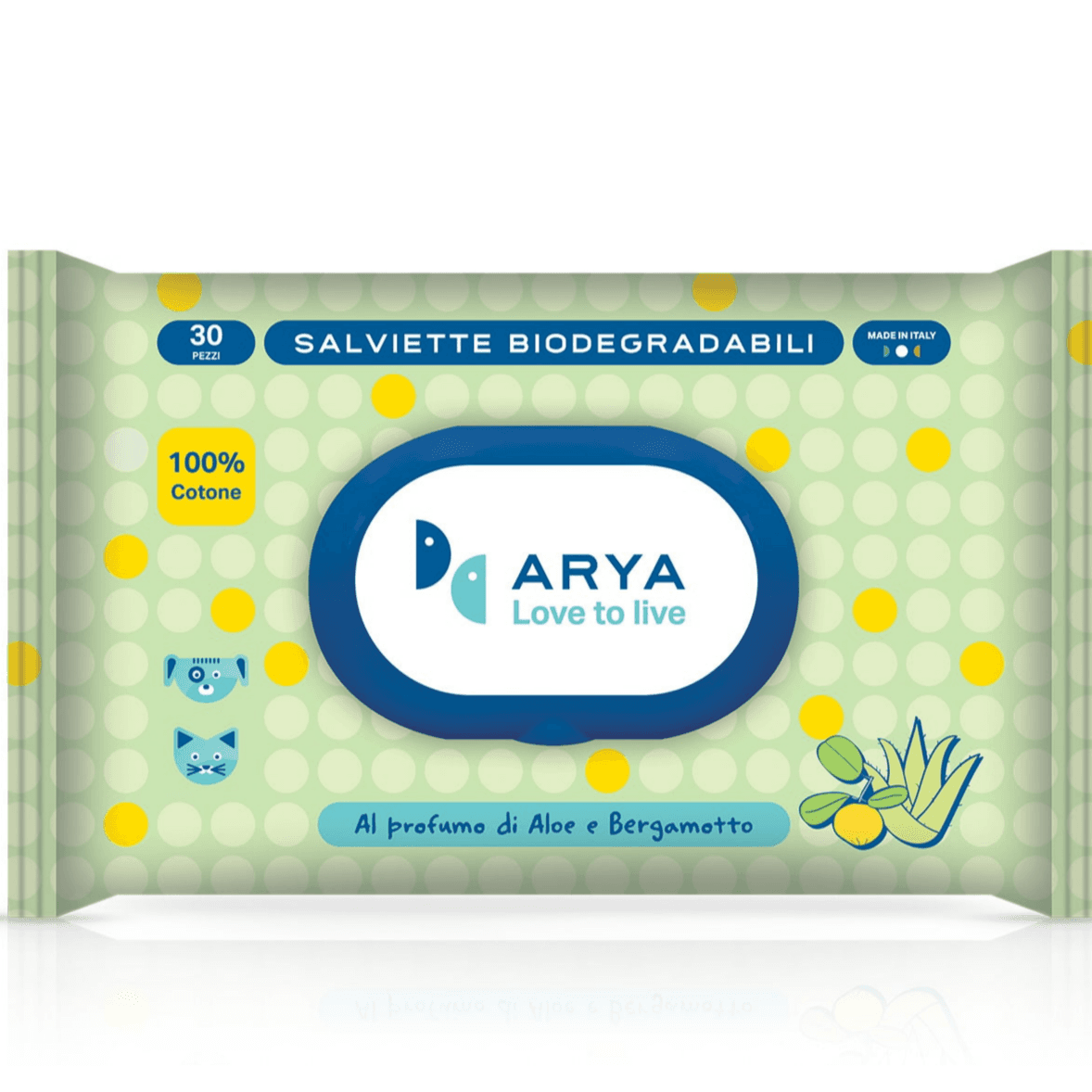 Arya Pet Wipes Cats And Dogs Aloe Vera Scent 40 Pieces 20 x 30