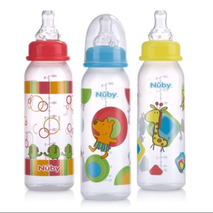 Nuby Printed Non Drip Feeding Bottles 240ml 0m + 3 Pieces Pack