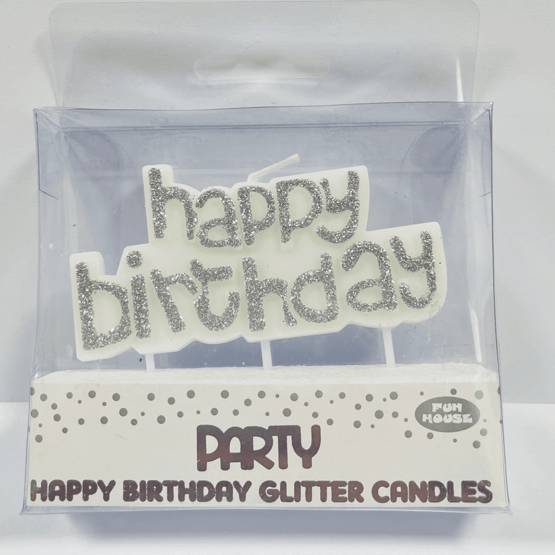 Silver Happy Birthday Glitter Candle
