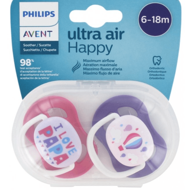 Philips Avent Soother Ultra Air Happy 6-18 Months I Love Papa Red And Purple 080.04