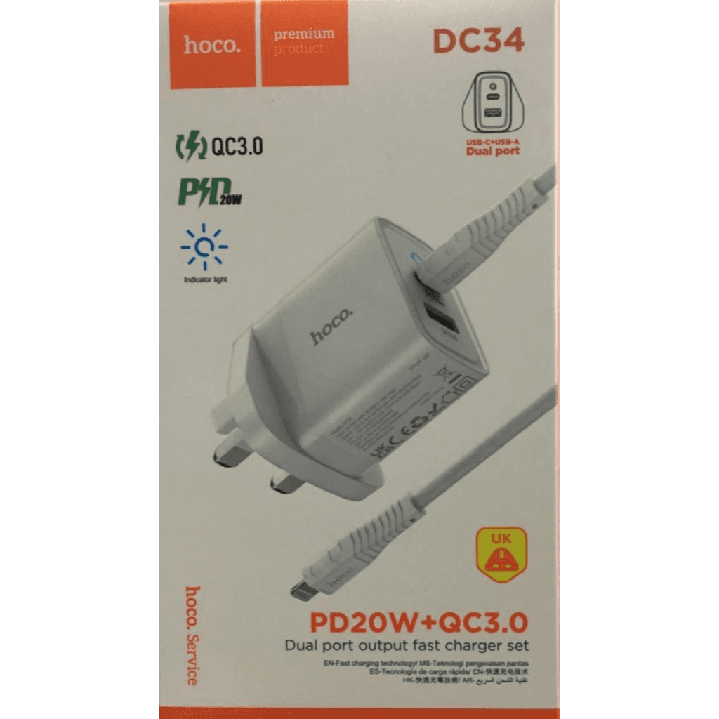 Hoco Dc34 Pd20w + Qc3.0 Dual Port Output Fast Charger