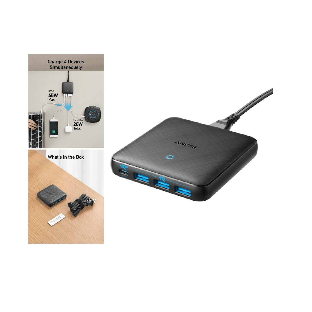 Anker High Speed ​​charging Adapter 3 Usb+1 Pd 65w  A2045