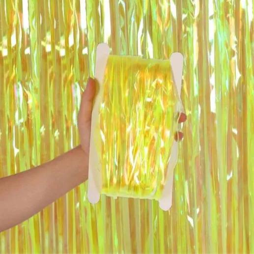 Yellow Plastic Wet Look Fringe Curtain