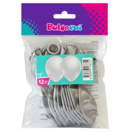 12" Metallic Silver Balloon 12 Pieces Per Pack