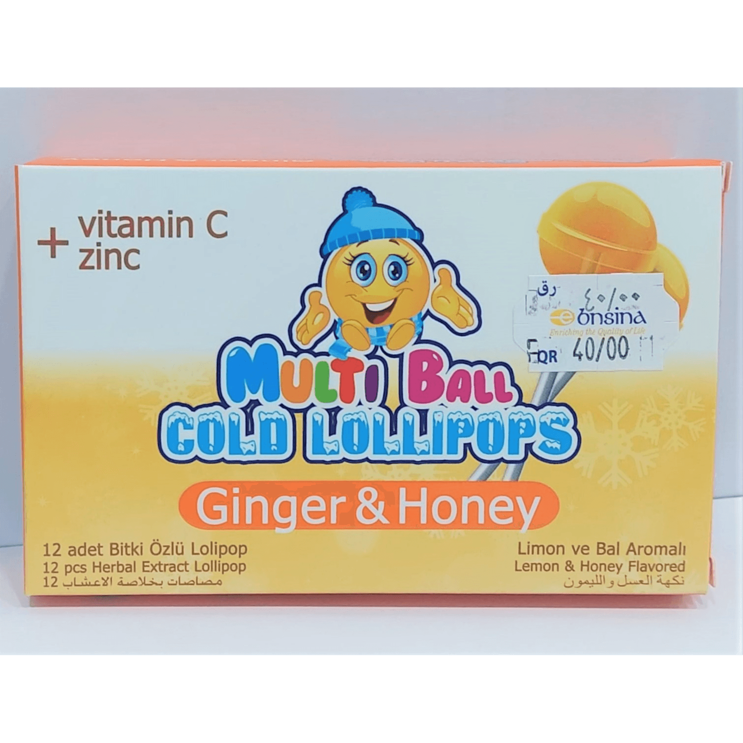 Multi Ball Cold Lollipops Ginger And Honey With Vitamic C and Zinc 12 Pcs