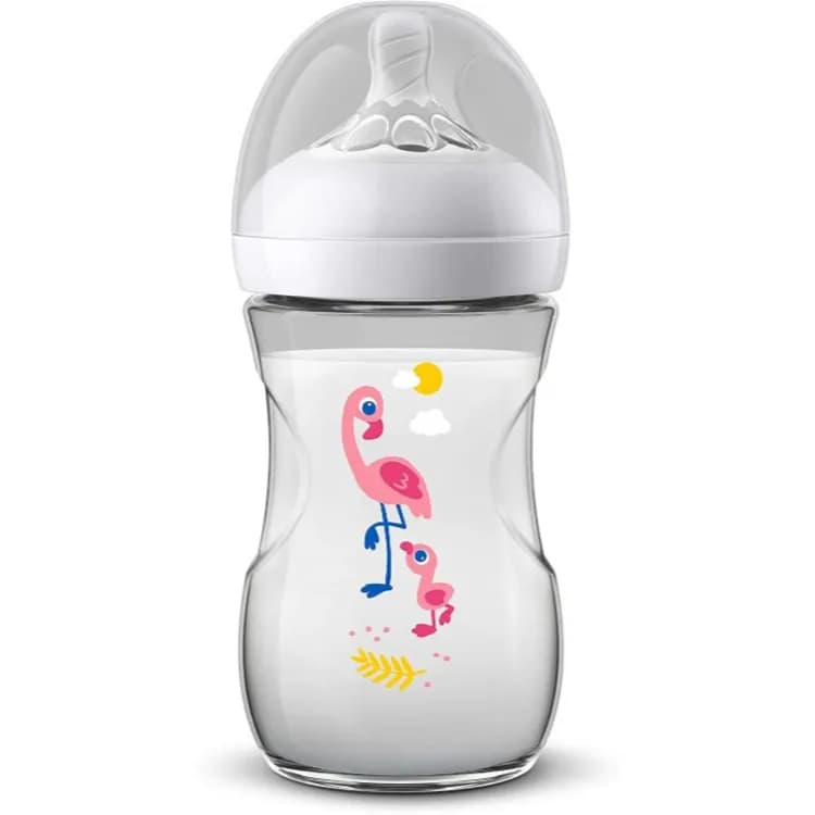 Avent Natural Plastic Nursing Bottle With Wide Breast-Shaped Teat For Natural Latch On Decorated With Flamingo 1+ Months 260ml  Code:SCF070/21