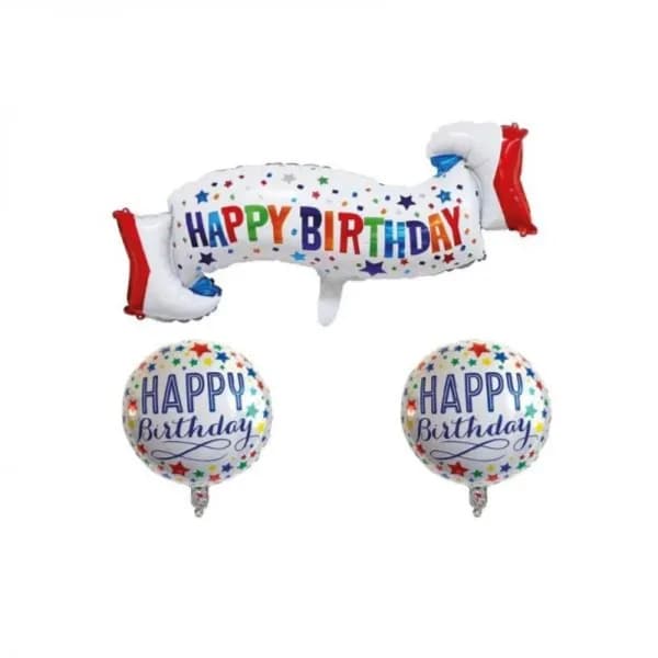 Happy Birthday Ribbon Foil Balloon Set