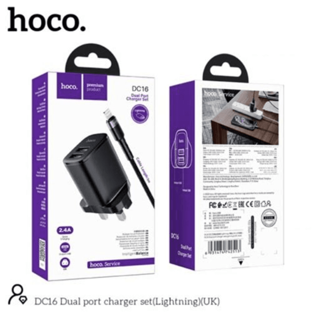 Hoco Dc16 Dual Port Charger Set (Lightning)