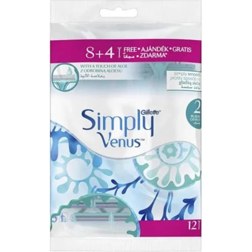 Gillette Simply Venus Disposable Razor With Touch Of Aloe 2 Blades 12 Pieces