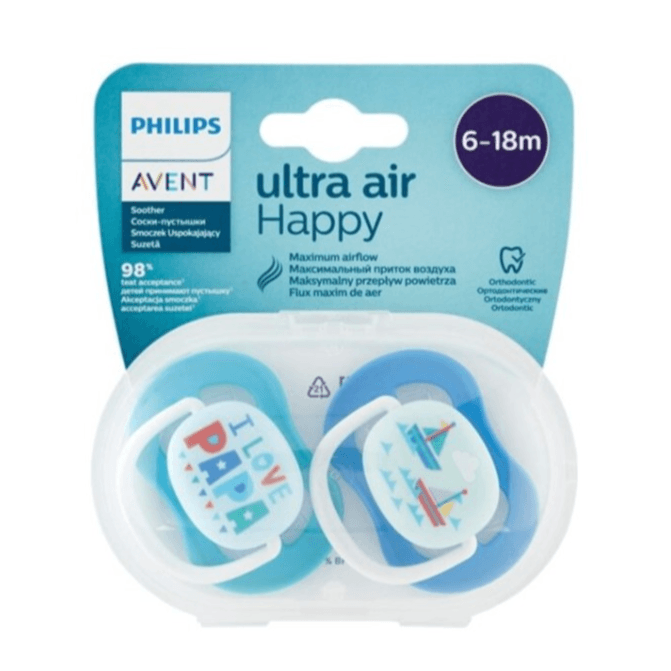 Philips Avent Soother Ultra Air Happy 6-18 Months I Love Papa Blue 080.03