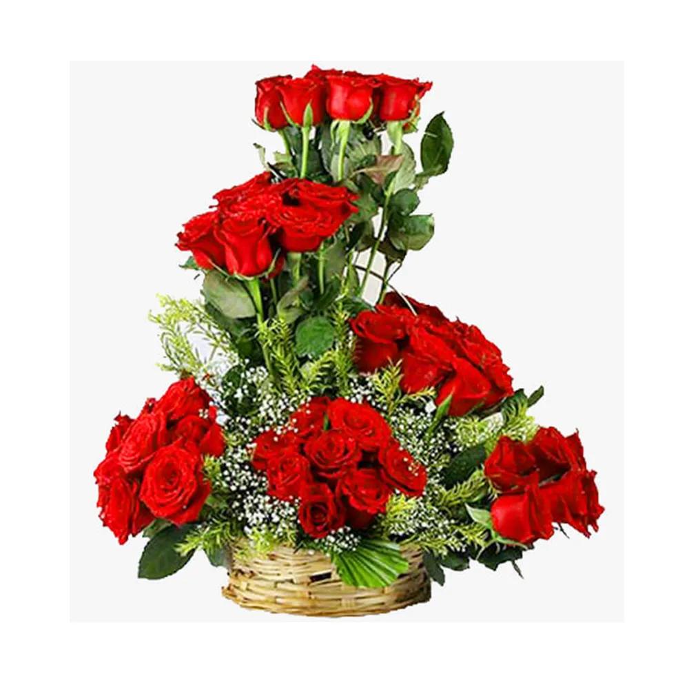 Arrangement 2: Red Roses And Greeneries In Basket