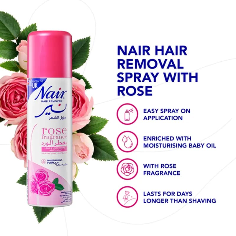 Nair Hair Remover Rose Fragrance Legs & Underarms For All Hair Types Moisturizing Formula  200ml Made Uk