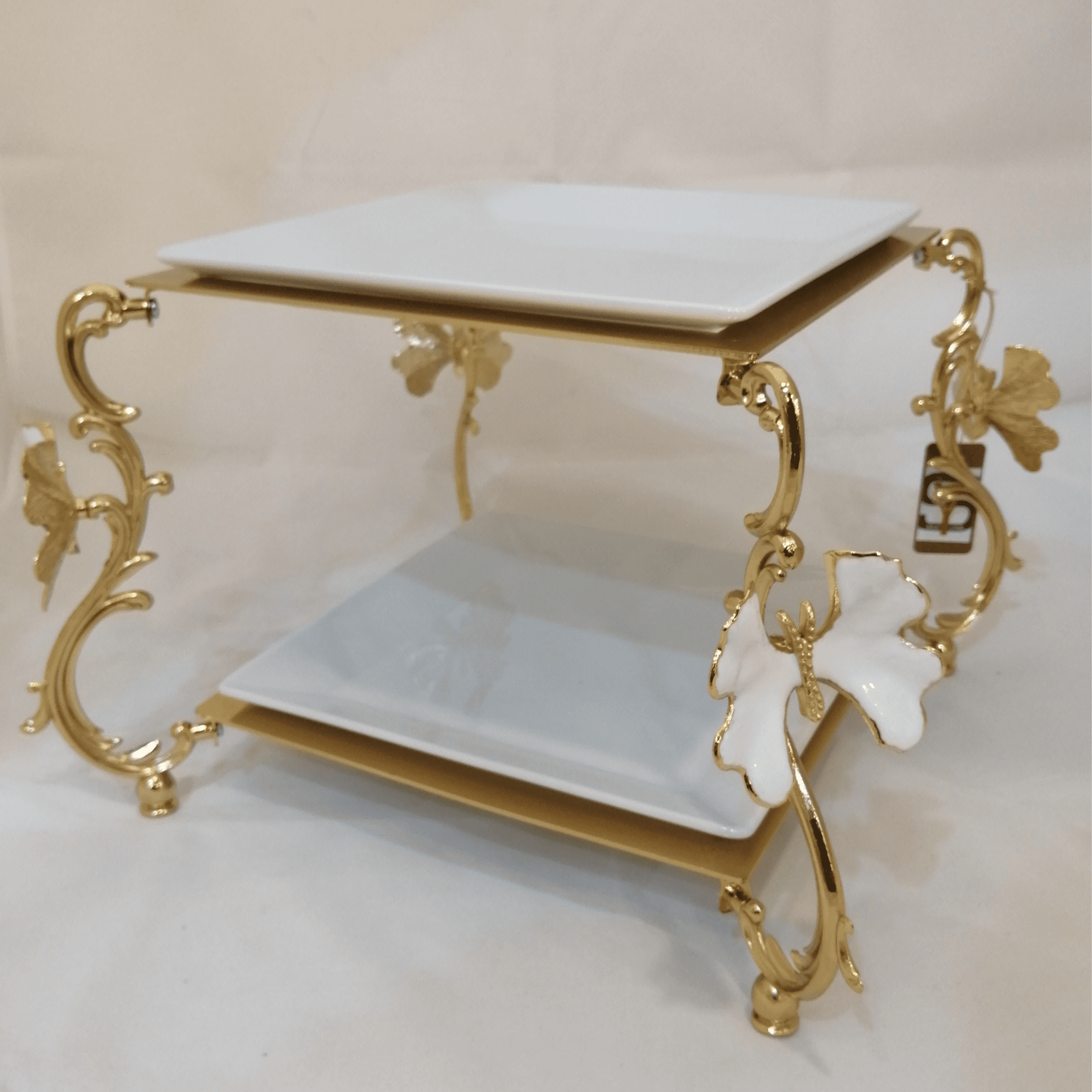 2 Tier Square Porcelain Plate w/Stand