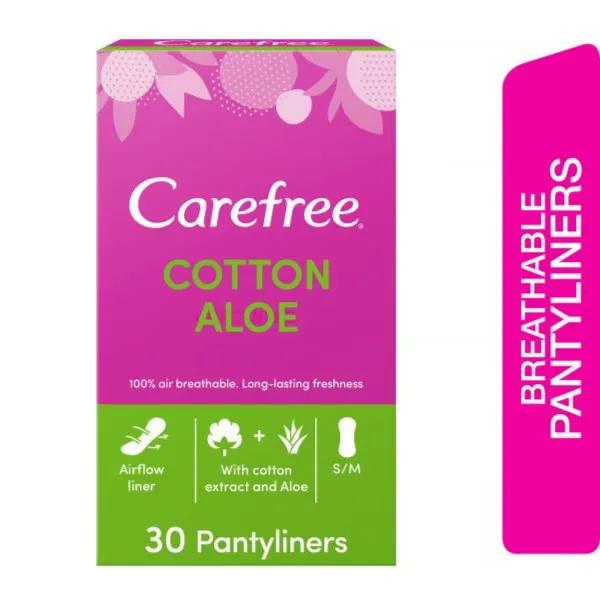 Carefree Cotton Feel Aloe Pantyliners S/M 30 Pieces