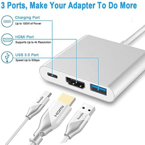 USB C To HDMI Multiport Adapter,3-in-1 Type-c Hub With Thunderbolt 3 To Hdmi 4k Output/usb 3.0 Port/pd Quick Charging Port,android Digital Av Adapter For Macbook Pro,macbook Air,projector,monitor