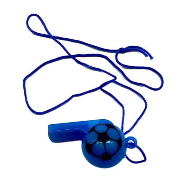 Plastic Football Whistle With Rope, Blue Colour - 1454