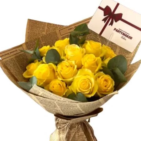 15 Yellow Roses Hand Bouquet