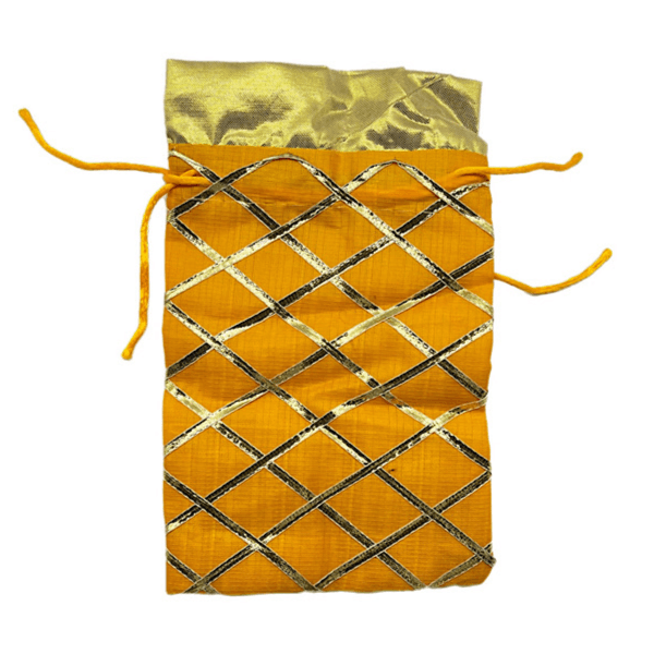 Garangao Fabric Bag Size 17 X 12cm, Orange Colour With Golden Line - 10556