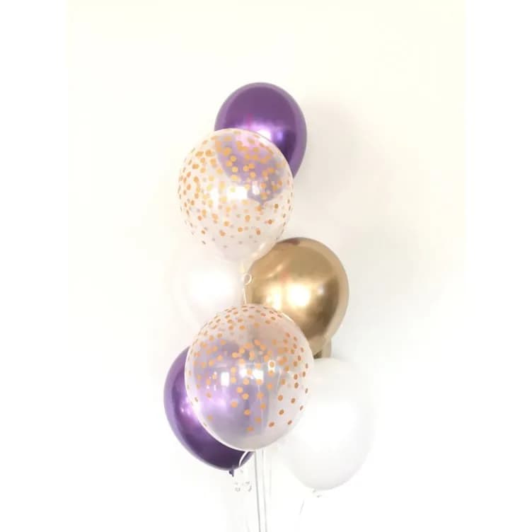 12'' Hellium Ballon Gas Krom Violet Gold White And With Confetti 10 Pieces