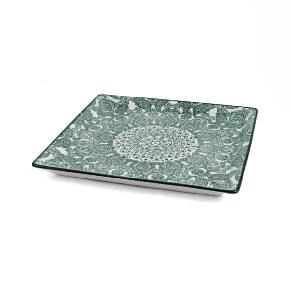 Che Brucia Square Plate 26 x 26cm Green Arabesque/d03-108