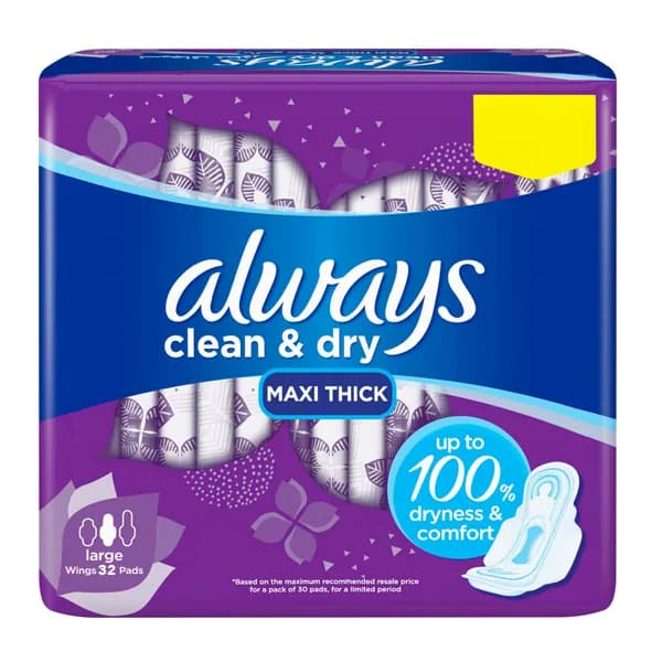 Always Clean And Dry Maxi Thick Large Wings 32 Pads