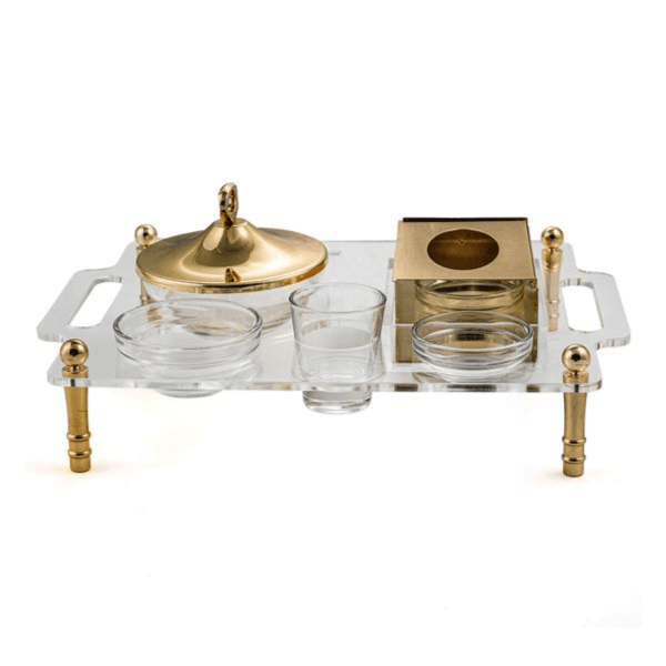 6 Pieces Gold & Clear Glass & Steel Date Bowl Serving Set-02-1033