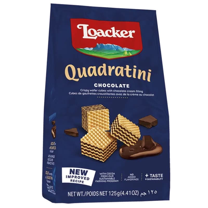 Loacker Quadratini Chocolate Crispy Wafer Cubes With Chocolate Cream 125g