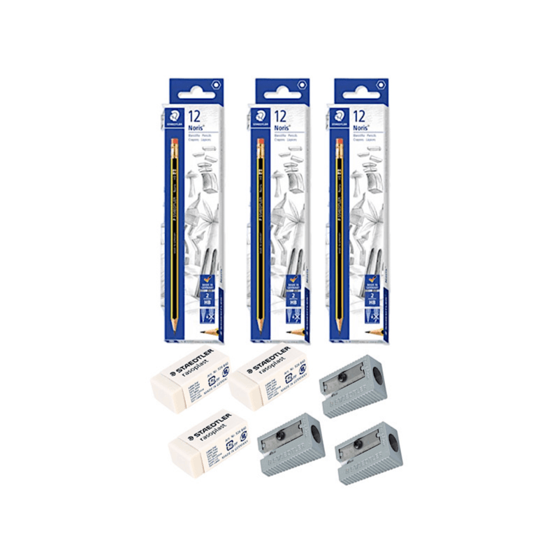 Staedtler Stationary Set 1 Set Includes 3 Pack Of Pencils, 3 Small Erasers & 3 Iron Sharpeners