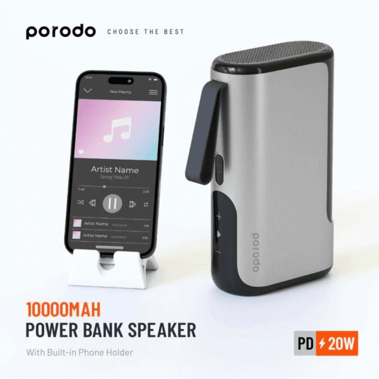 Porodo Powerbank With In Built Speaker And Stand For Mobile 10000mah