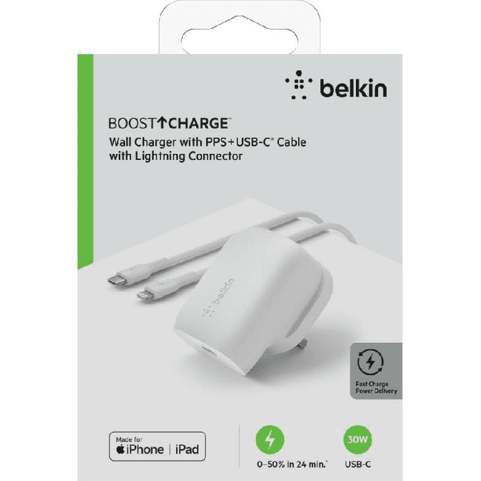 Belkin Wall Charger With PPS + USB-C Cable With Lightning Connecter