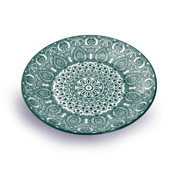 Che Brucia 9" Round Plate Green Arabesque/d03-064