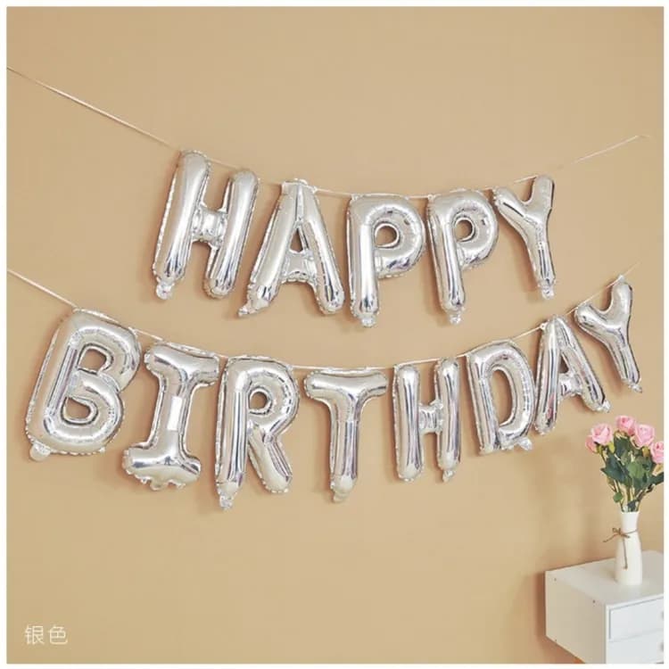 Happy Birthday Silver 16" Foil Balloon Set